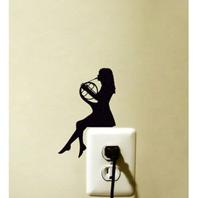 Девушка играть музыку креативное украшение настенный стикер для выключателя