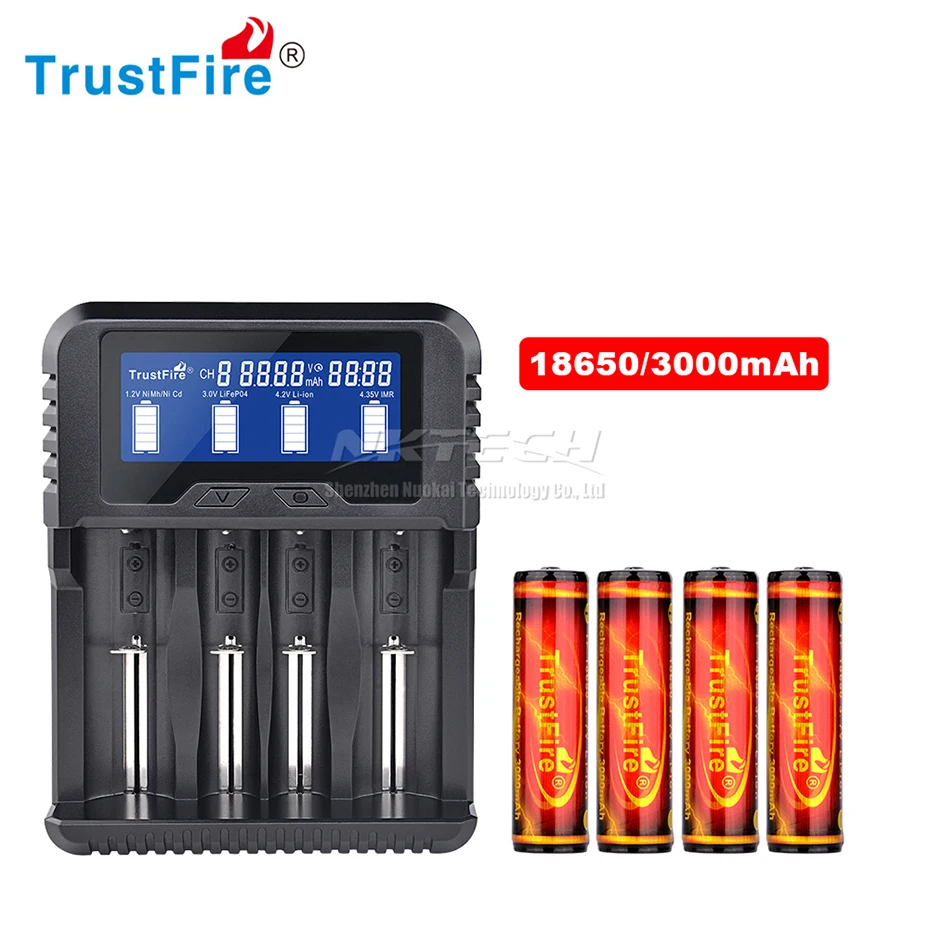 TR-020 TrustFire смарт-устройство для быстрой Батарея Зарядное устройство Мощность банк QC3.0 USB Дисплей зарядки Ёмкость/Вольт/температура 18650 26650 32650 14500 AAA - Цвет: With 4-18650 3000mAh