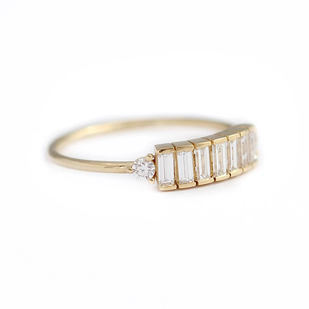 14K желтое золото 7 шт изумруд Moissanite обручальное кольцо всего 0.9ctw лаборатория