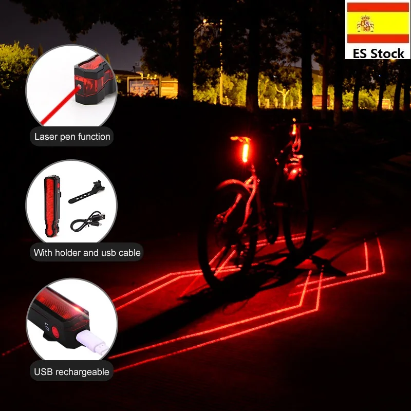 

2 PCS MTB Laser Bicycle Taillight Super Bright USB Battery Rechargeable Waterproof Bike Rear Flasing Light