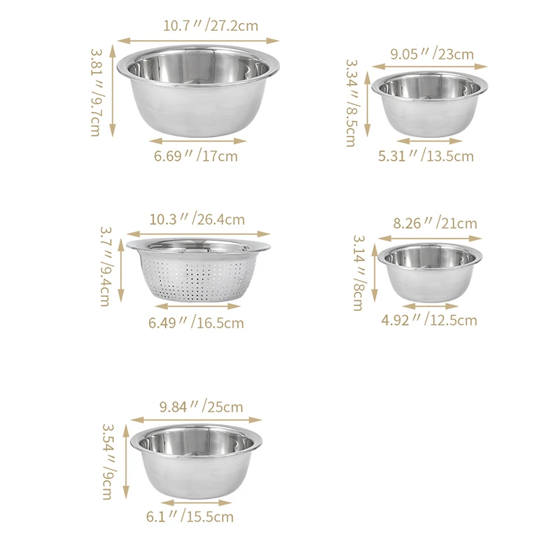 5Pcs/Set Kitchen 304 Stainless Steel Colander Drain Basket Vegetable Fruit Washing Food Basin Pot Cooker Filtering | Дом и сад