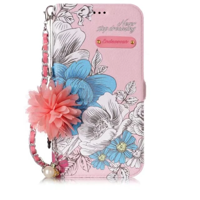 Кожаный чехол-кошелек C-ku с объемным цветком и бусинами для Iphone X 8 7 PLUS 6 6S SE 5 5S