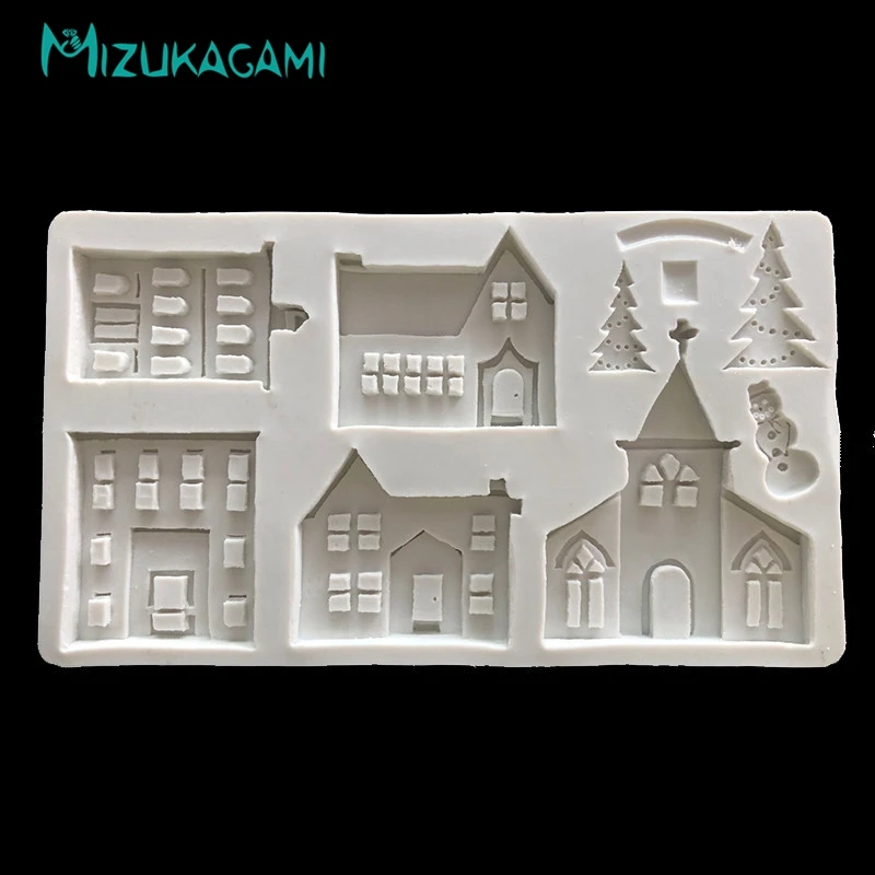 Sugar Mold Christmas Tree Ice and Snow Baking Chocolate Silica Gel House Castle Cake Decorative Clay Mould | Дом и сад