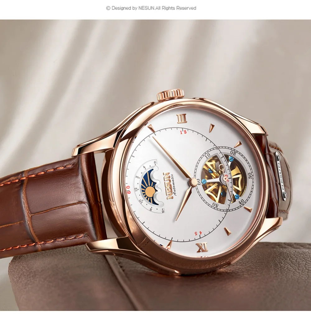 Швейцария NESUN Tourbillon механические часы для мужчин люксовый бренд автоматический бизнес Скелет Водонепроницаемый Relogio Masculino M9038-4
