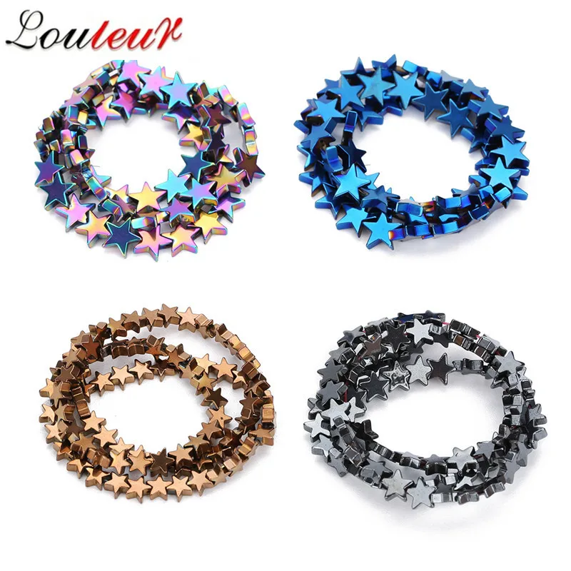 

LOULEUR Natural Hematite Stone Stars Shape Beads 6/8/10mm Colorful Flat Star Loose Spacer Beads For DIY Necklace Jewelry Making