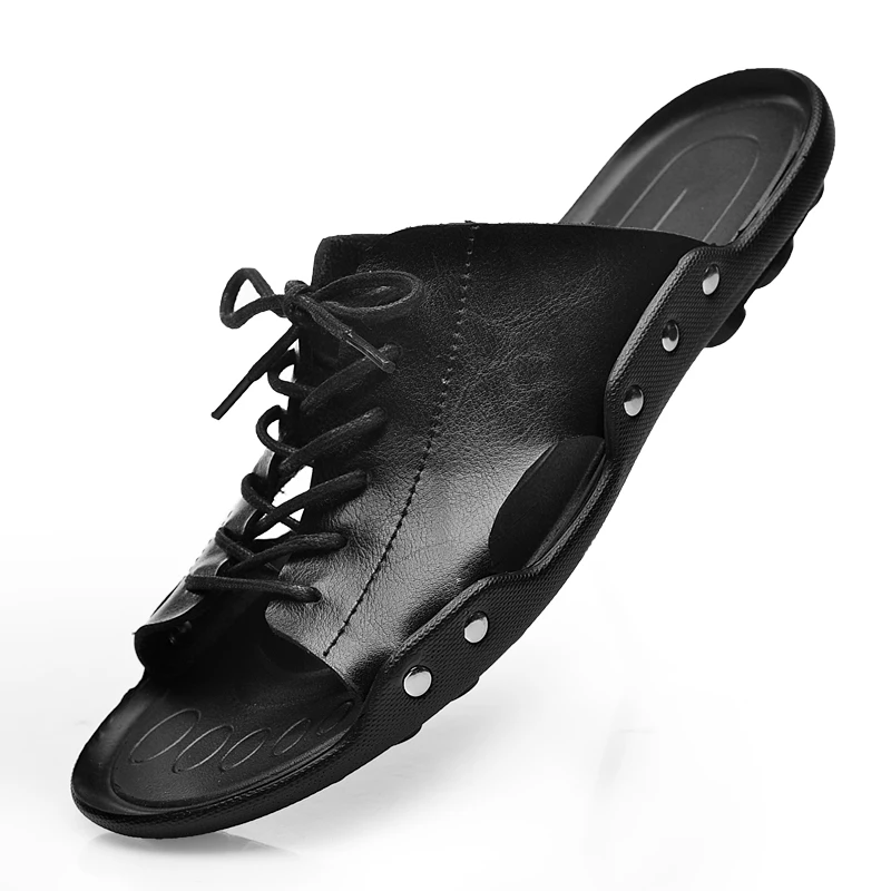 Шлепанцы мужские из натуральной бычьей кожи пляжные сандалии модные в