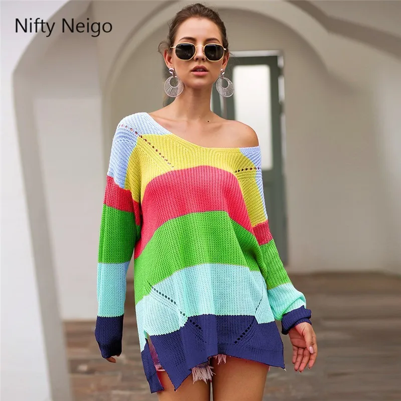 Осенне-зимний свитер для женщин в стиле пэчворк с принтом трикотажная одежда