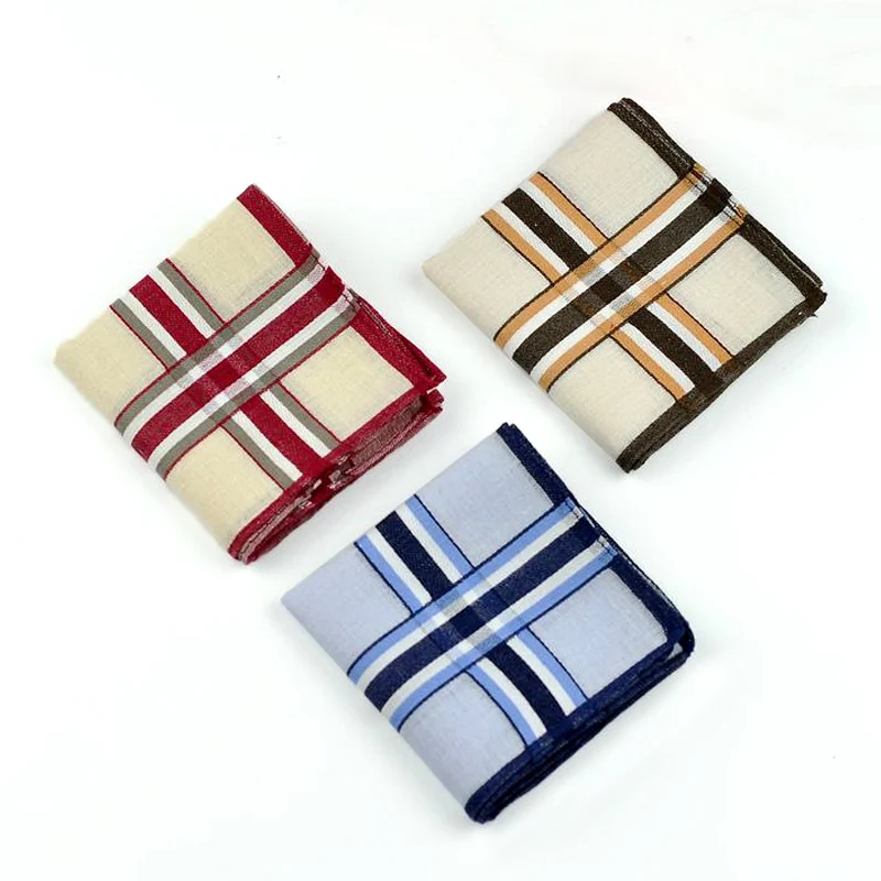 12pcs/lot striped plaid men Wedding handkerchief cotton Fabric Hanky festival party handkerchiefs Christmas male Pocket Square | Аксессуары