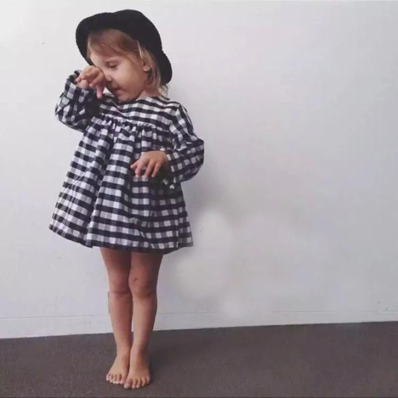 Платье для маленьких девочек новинка 2019 костюм платье в клетку с длинным рукавом