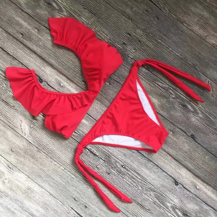 Женский пляжный раздельный купальник Bikinii однотонный с листьями лотоса лето 2019| |