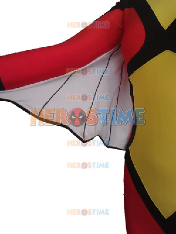 Красный и желтый костюм супергероя из спандекса для женщин-пауков Человека-паука