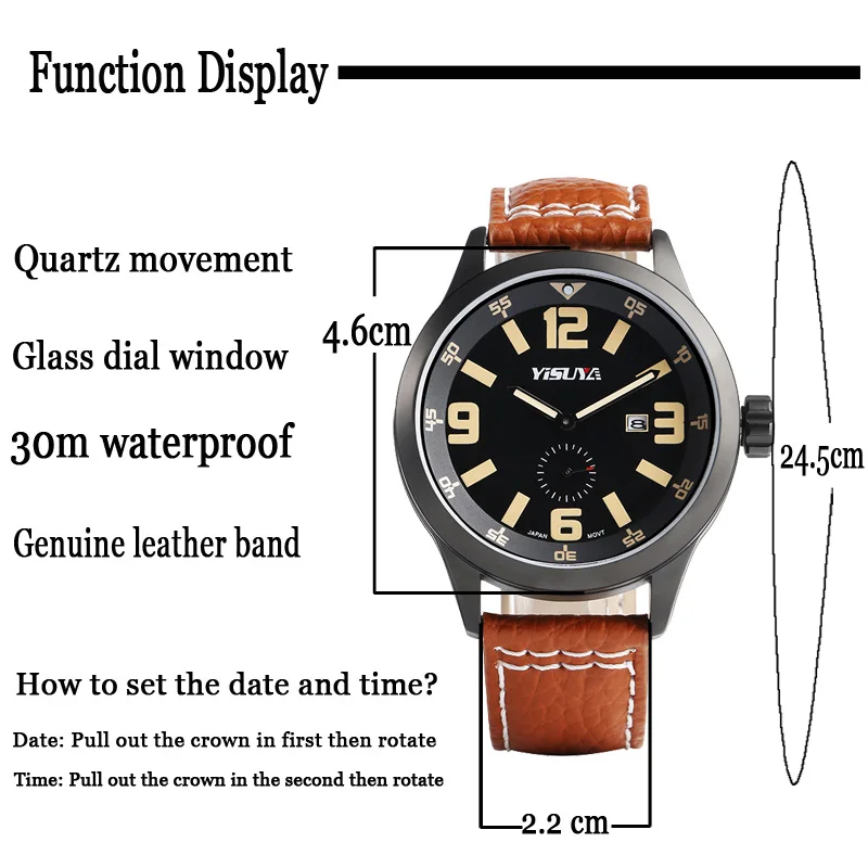 Часы YISUYA мужские спортивные Роскошные Кварцевые в стиле милитари с коричневым