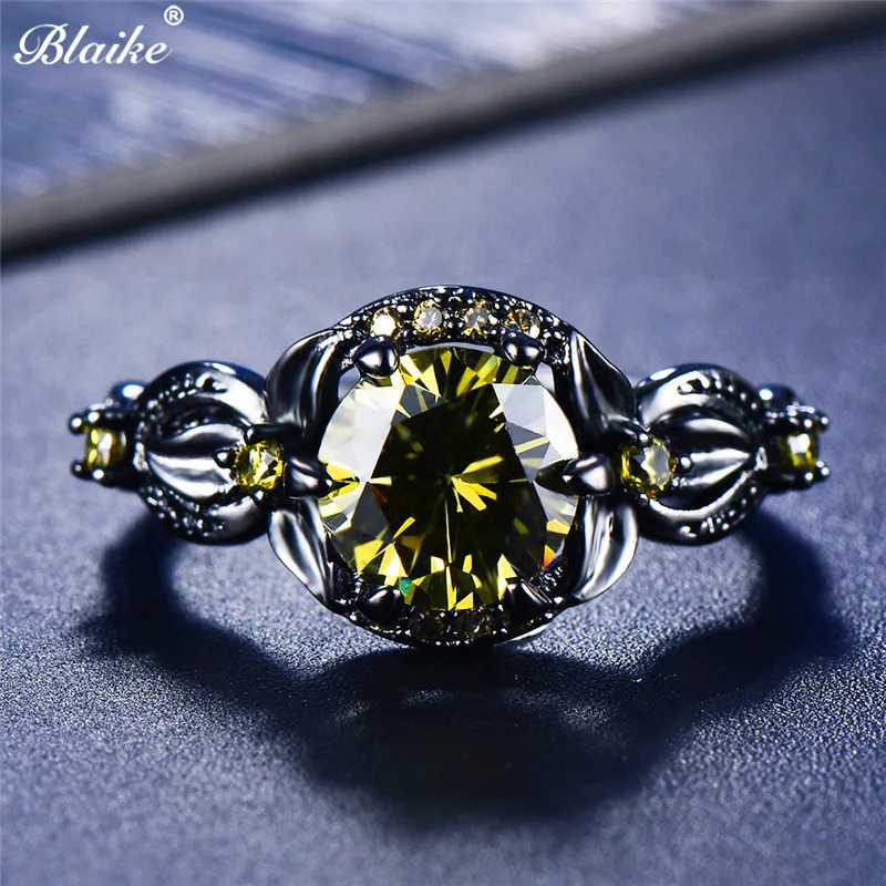 Blaike винтажные черные золотые кольца для женщин большой камень фиолетовый/синий/зеленый фианит кольцо камень рождения ювелирные изделия модный подарок