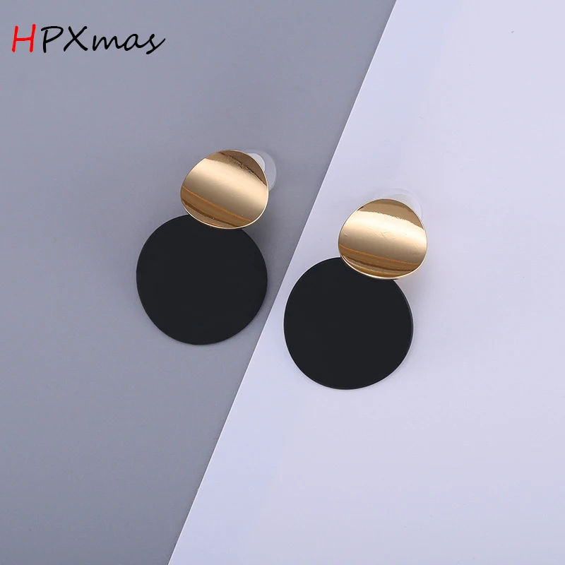 Женские серьги HPXmas большие черного и золотого цвета из органической кожи