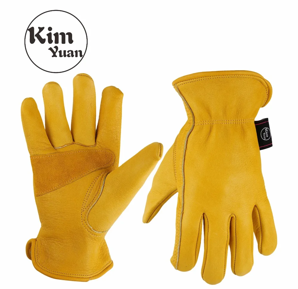 Рабочие перчатки из золотой воловьей кожи KIM YUAN 020 для садоводства, резки, строительства, мотоцикла, износостойкие мужские и женские эластичные запястья