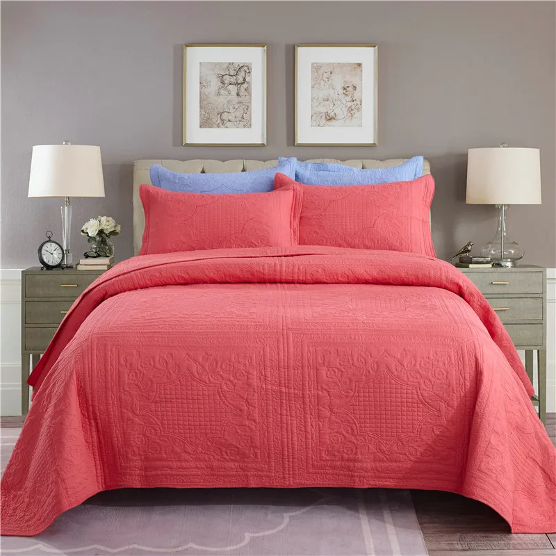 

Cotton Luxury Bedspread King size 3Pieces Quilt Sets-Reversible Coverlet Set Solid color Embossing Bed cover Pillow shams