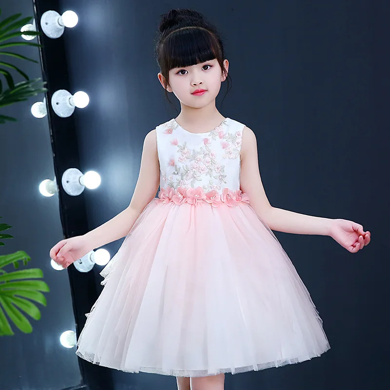 

2021 свадебное платье с цветами для девочек, платье ручной работы с круглым вырезом и бисером, официальный костюм электроника, детская одежда ...