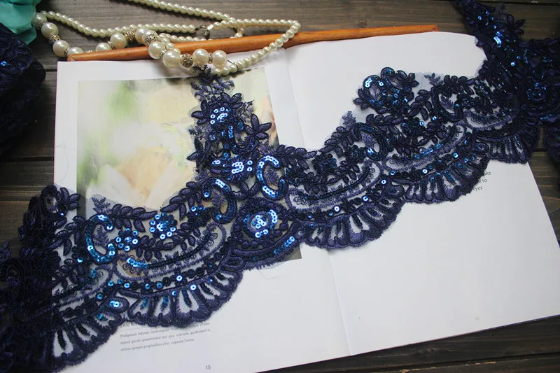 20 см или 7 87 дюймов-2 ярдов/партия Sequinded Loyalblue кружевная отделка Alencon свадебная