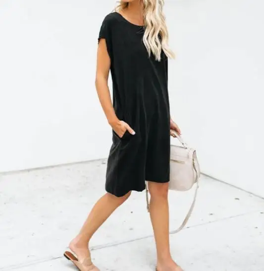 Черное платье в стиле кэжуал Для женщин Свободные короткое летние шорты рукавом