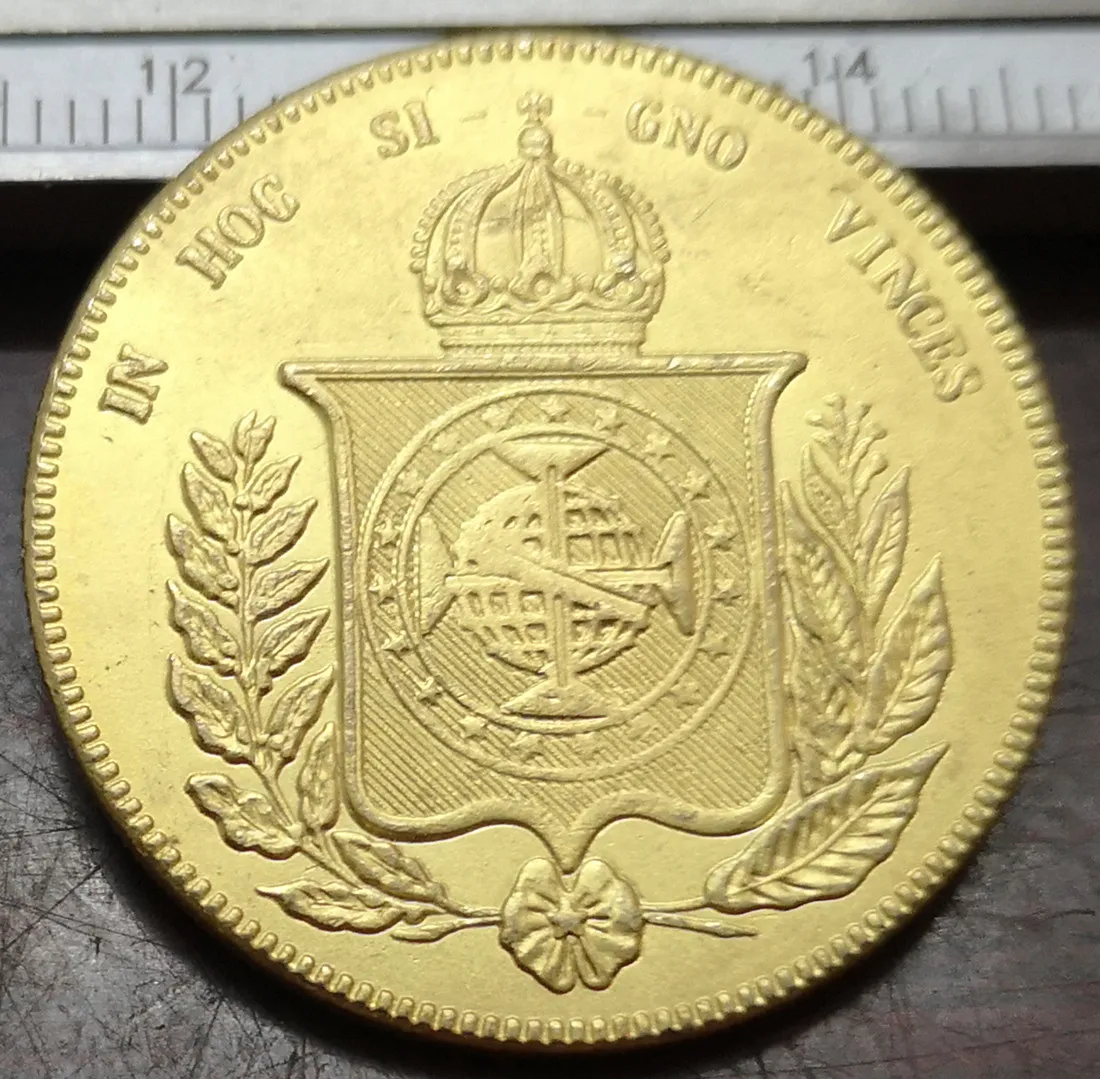 Бразилия 20000 рейс-Педро II позолоченная копия монеты (1851 и 1852) 2 даты на выбор