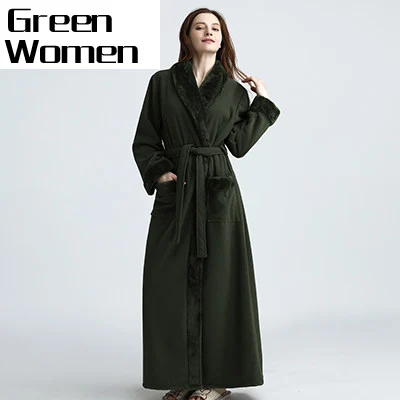 Green women Хит, для влюбленных, двойной слой, уплотненный, удлиненный зимний халат для женщин и мужчин, термальное кимоно из рунной шерсти, банный халат, теплые халаты, Халат - Цвет: Green women