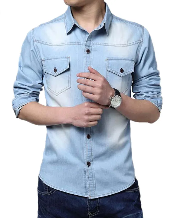 Camisa Masculina Высококачественная джинсовая мужская Повседневная рубашка с длинными