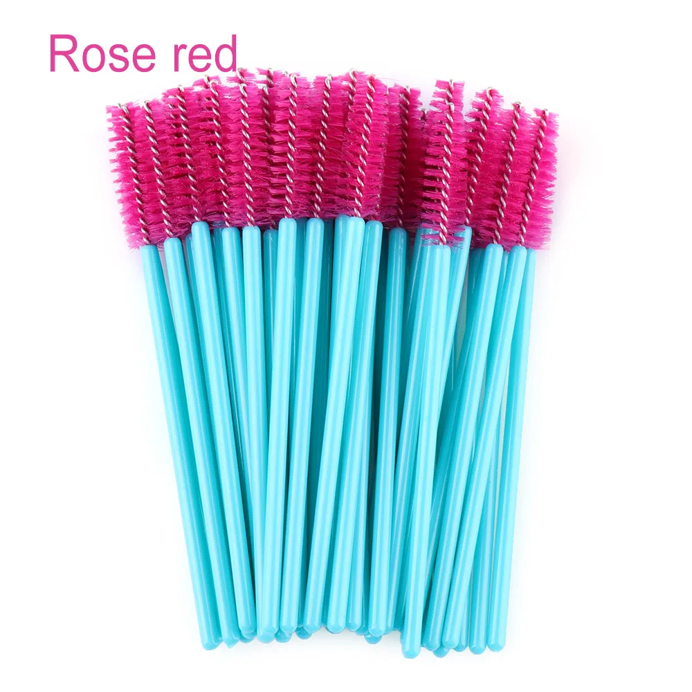 rose red 50 шт./лот, одноразовые нейлоновые палочки для туши, синие ручки, кисти для ресниц, кисти для макияжа, инструменты для наращивания ресниц - Handle Color: rose red