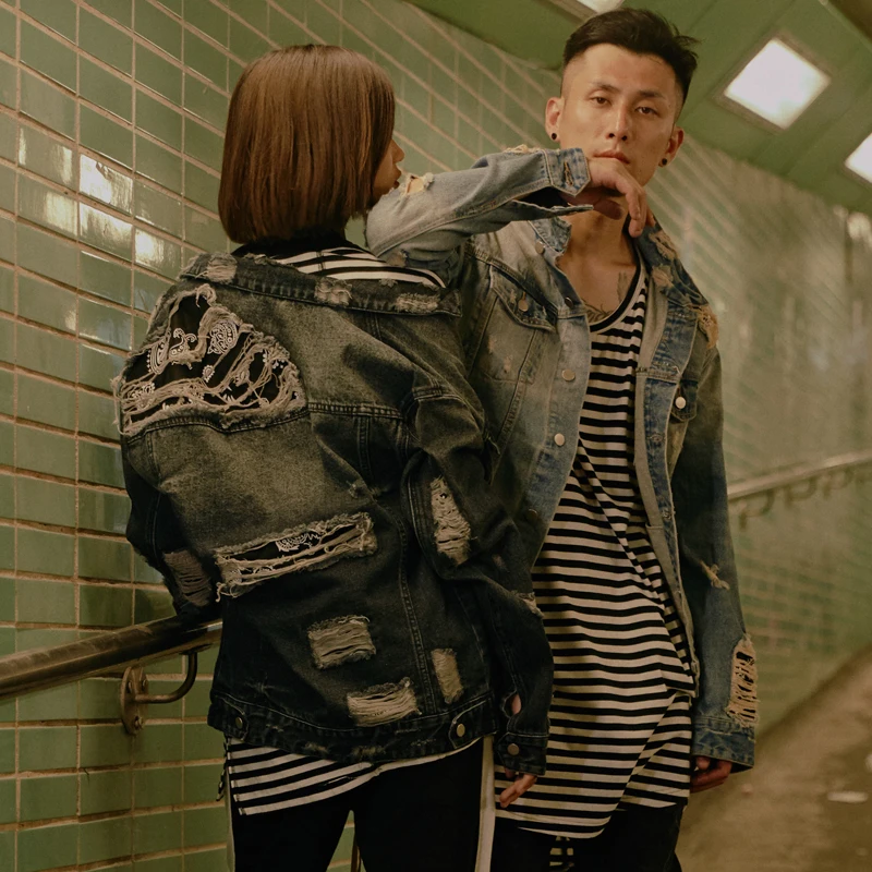 Новинка 2017 года Для мужчин Повседневное деним пара куртка Street Wear мода осень