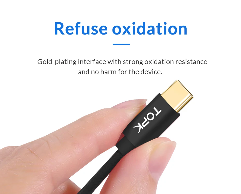 TOPK usb type C кабель Мягкий Нейлоновый Плетеный синхронизация данных Зарядка тип-c кабель для samsung Xiaomi huawei OnePlus USB-C