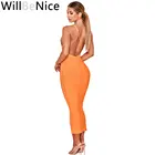 Женское платье с одним плечом WillBeNice, оранжевое Бандажное платье-миди с открытой спиной, вечерние платья, 2019