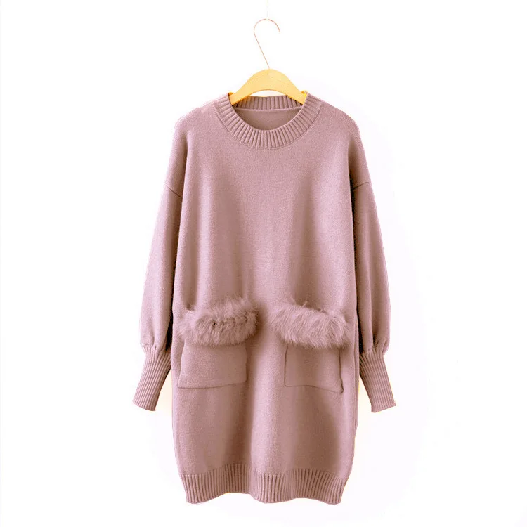 2018 осеннее платье-свитер с длинными рукавами джемперы кроличьим мехом женские