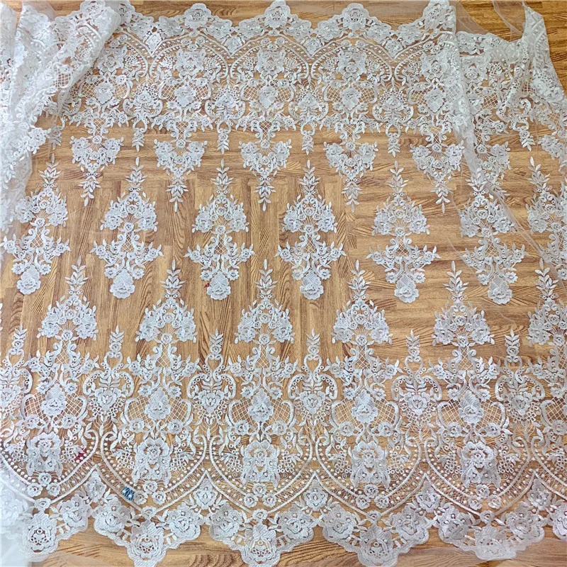 1 ярд High End Off white Afrian французский вышитый тюль сетка африканская кружевная ткань для свадьбы свадебное платье DIY шитье