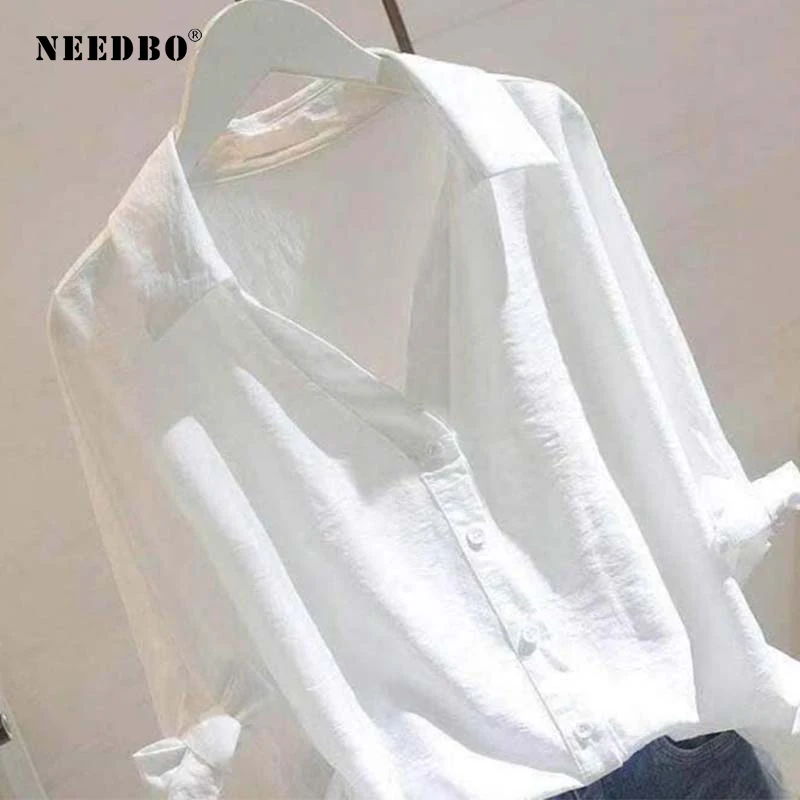 Женская блузка NEEDBO белая Повседневная Блузка с коротким рукавом большого