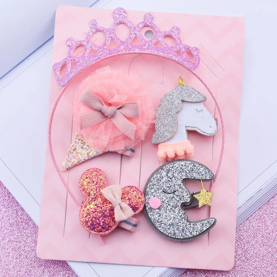 5piece/set Unicorn Hair Accessories Bobby Pins Clips Princess Headband Children Girls Ponytail Holders | Детская одежда и обувь