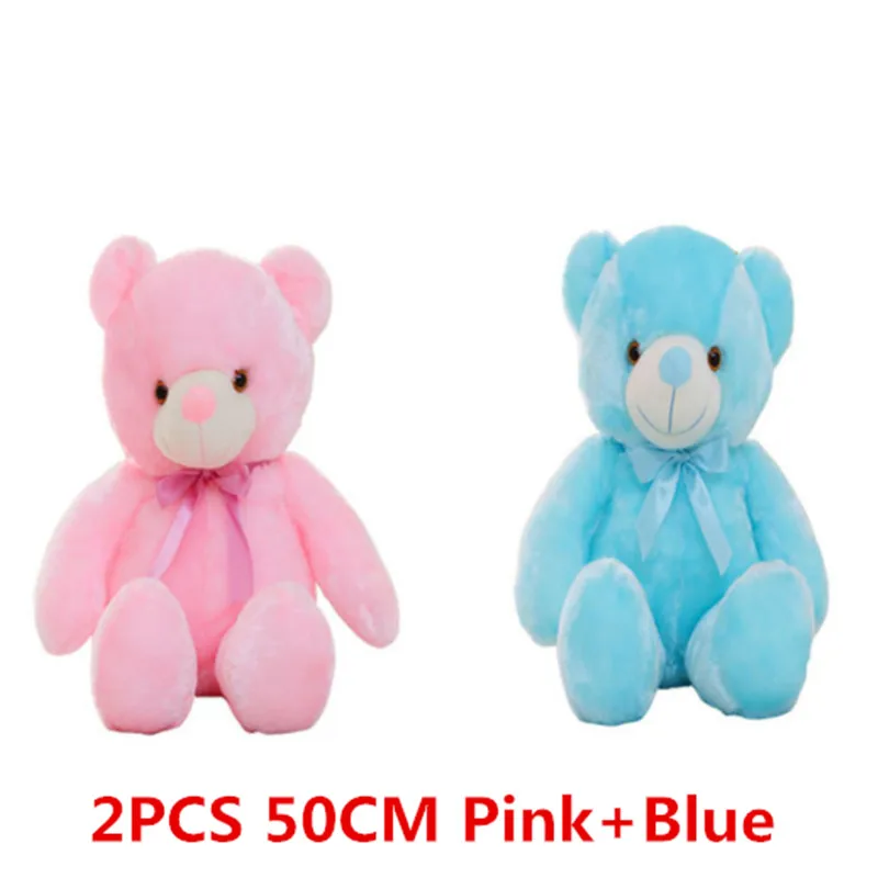 Pink Blue 50cm Set 30/50/80 см Световой Творческий светильник Up светодиодный Мишка мягкая животные плюшевые игрушки красочные светящиеся Teddy Bear Рождественский подарок для детей - Цвет: Pink Blue 50cm Set