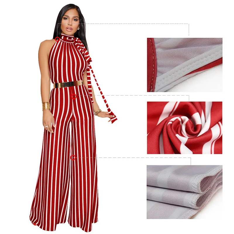 

Elegant Women Striped Jumpsuit Sleeveless Backless Wide Leg Pants 2019 Hot Summer Beach Casual Sexy Romper Clothes For Women