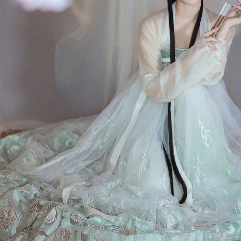 Красивое сказочное платье Hanfu для женщин с перьями китайской династии Хань