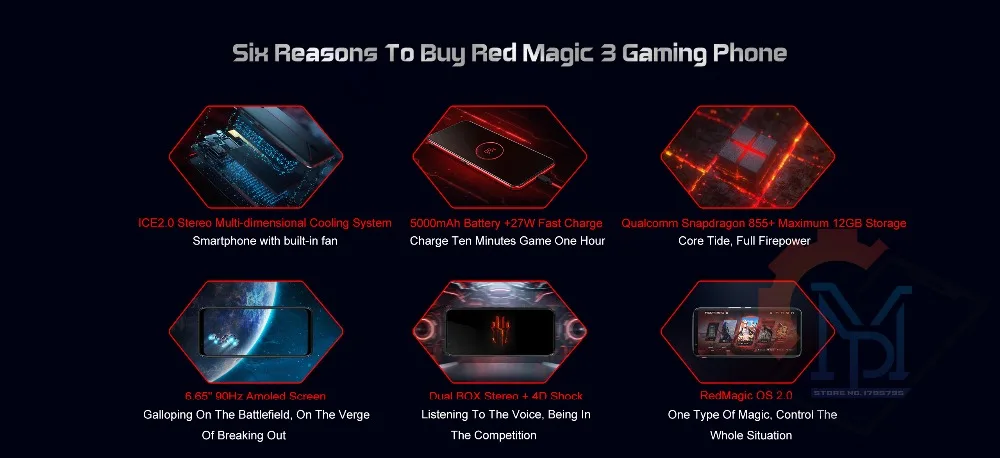 Игровой мобильный телефон Nubia Red Magic 3, 6,65 дюймов, 8 ГБ ОЗУ, 128 Гб ПЗУ, Восьмиядерный процессор Snapdragon 855, Android 9,0, 48 МП, 5000 мАч, Samrtphone