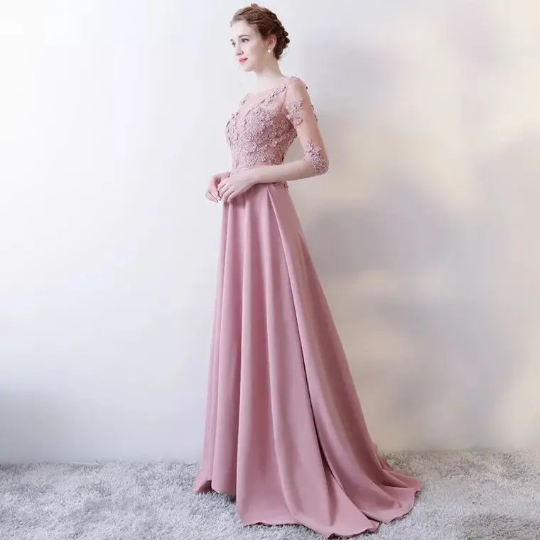 Vestidos de Festa 2020 Длинные вечерние платья с рукавом до локтя элегантная Кружевная