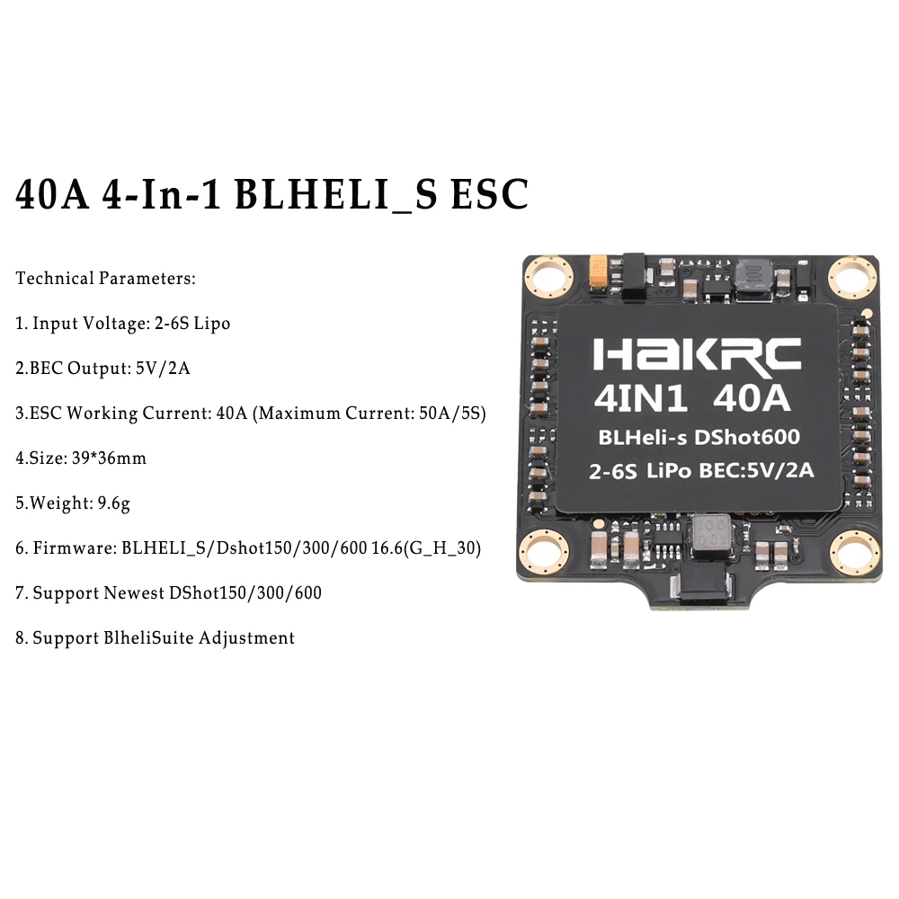 HAKRC 15A/20A/30A/40A/50A 4в1 50A 3-6S BLHeli_32 5V 3A BEC Dshot1200 Мини Размер ESC для DIY квадрокоптера FPV гоночный Дрон