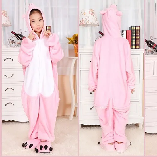 Pink Pig Фланелевые детские пижамы кигуруми, комплект зимних детских пижам с капюшоном и изображением животных Пикачу, пижамы для мальчиков и девочек, одежда для сна, комбинезоны - Цвет: Pink Pig
