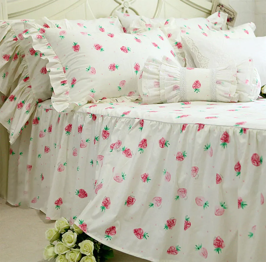 Cartoon cute strawberry bedding set girl twin full queen king cotton single double home textile bedspread pillowcase quilt cover | Дом и сад