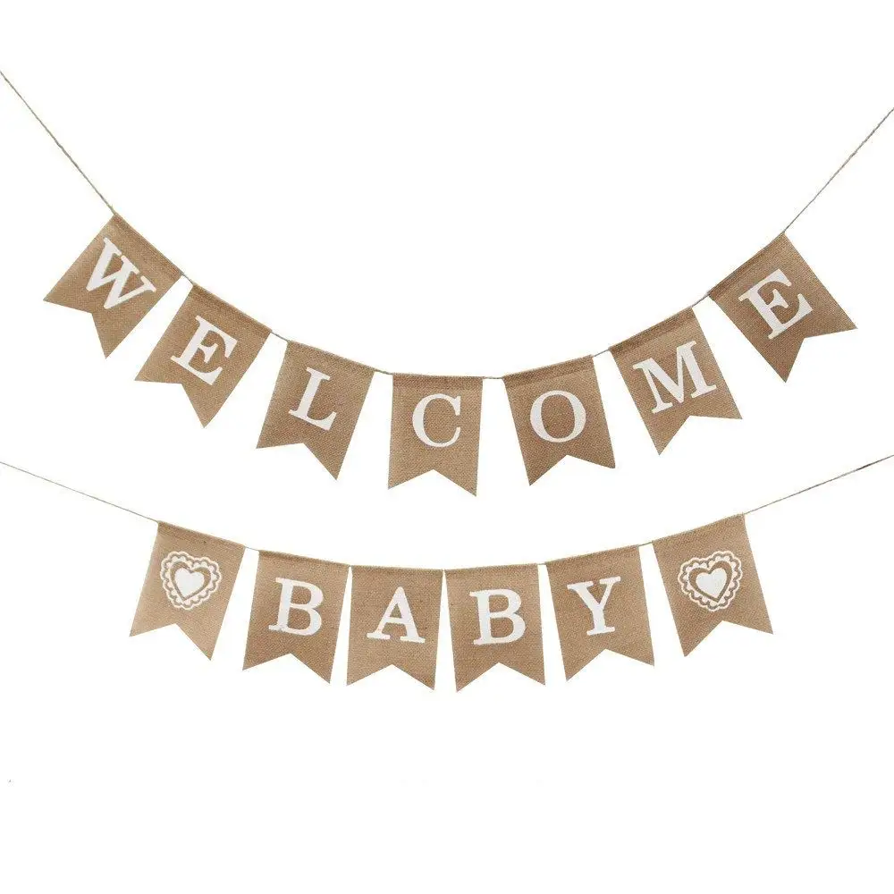 Добро пожаловать Baby Burlap баннер винтажные вечерние украшения Душ|Флажки вымпелы и