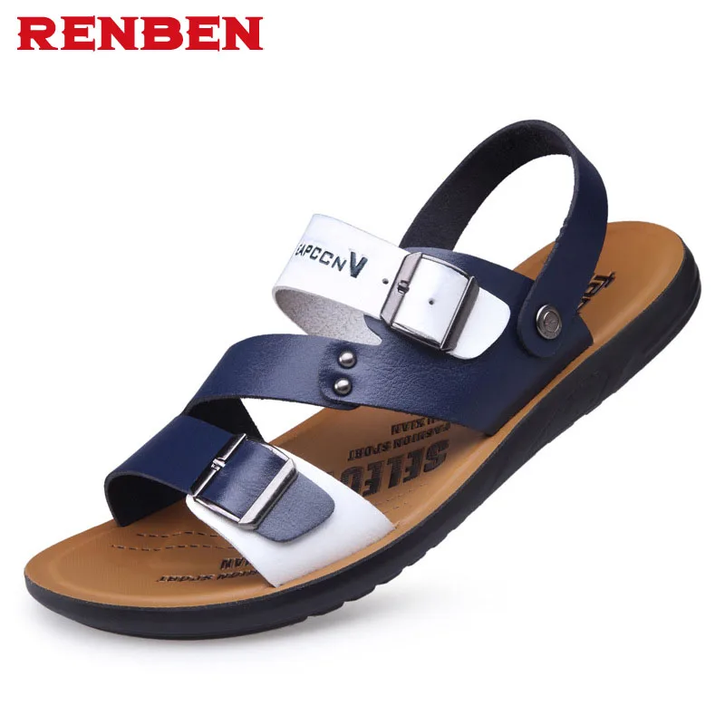 Сандалии мужские из спилка и ПУ кожи пляжные шлепанцы Брендовые повседневные