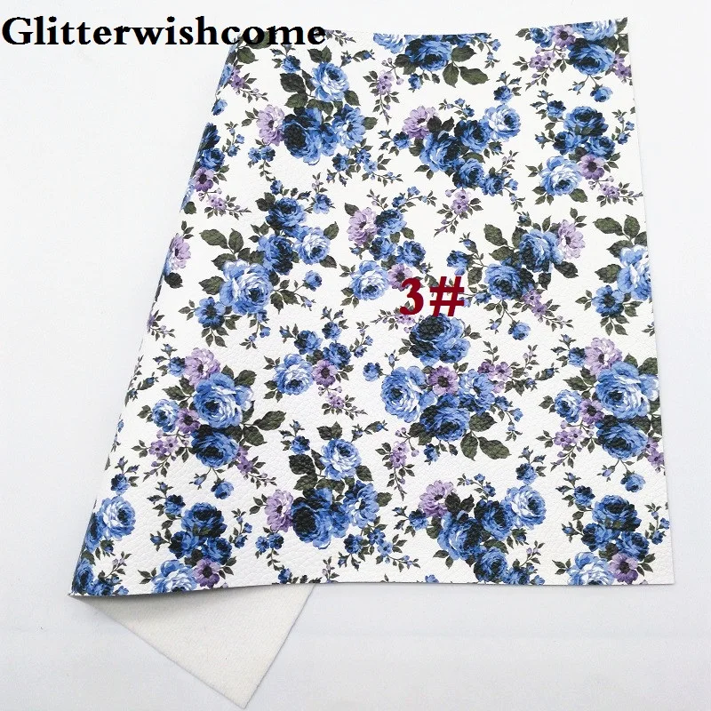 Glitterwishcome 21X29 см А4 Размер синтетическая кожа, печатные розы цветы, искусственный из искусственной кожи Ткань Винил для бантов, GM022A
