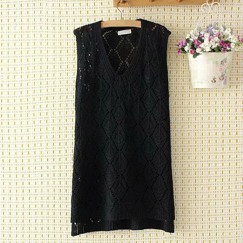 Новый Модный Тонкий Повседневный вязаный жилет Женский однотонный Длинный без