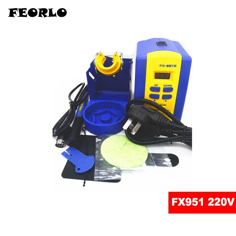 FX951 With 951 handl FEORLO EU/US PLUG цифровой термостатический ESD 220V fx951 FX-951 паяльная станция с 2 шт. T12-K BC2 Высокое качество - Color: FX951 With 951 handl