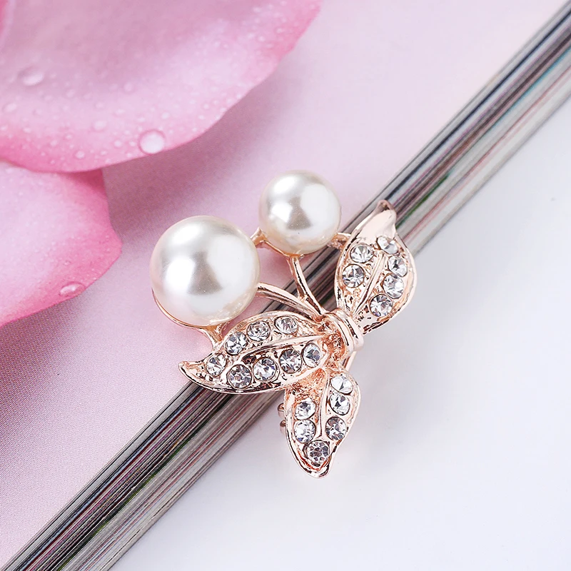 Новая жемчужная брошь Со стразы лист вишни фрукты листья растения булавки и