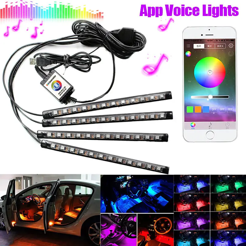 4 шт Автомобильный светодиодный светильник гибкий USB RGB автомобиля для укладки