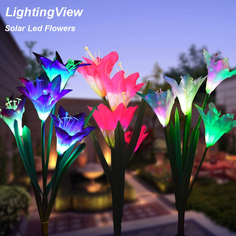 Lightingview наружный солнечный свет для украшения сада с 4 зеленоватыми цветами лилии